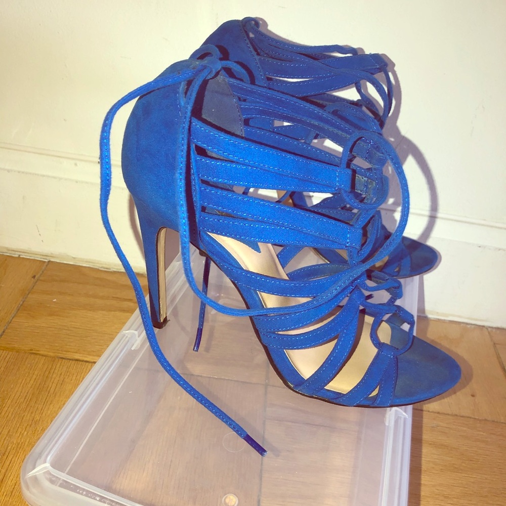 Blue Suede Lace Up Sandals